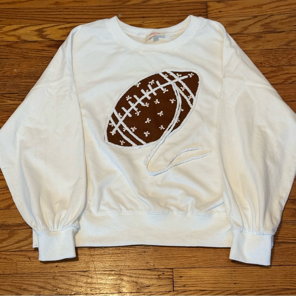 Peach Love California White Sweatshirt with Brown Football Graphic, Size M EUC